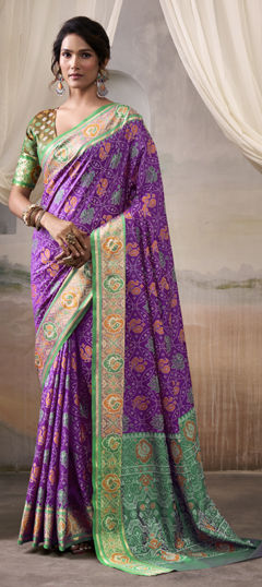 Purple and Violet color Saree in Patola Silk fabric with Printed, Weaving work