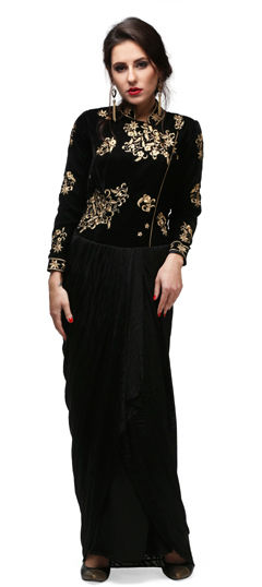 Green color Gown in Velvet, Viscose fabric with Embroidered, Zari work