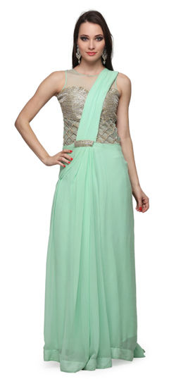 Blue color Gown in Georgette, Net, Viscose fabric with Embroidered work