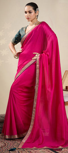 Pink and Majenta color Saree in Art Silk fabric with Embroidered, Sequence, Zari work