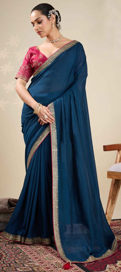 Blue color Saree in Art Silk fabric with Embroidered, Sequence, Zari work