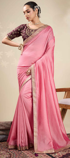 Pink and Majenta color Saree in Art Silk fabric with Embroidered, Sequence, Zari work