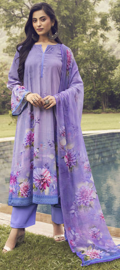 Purple and Violet color Salwar Kameez in Crepe Silk fabric with Floral, Printed work