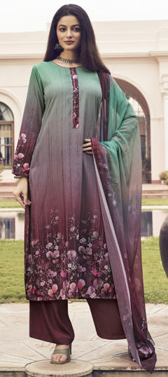 Multicolor color Salwar Kameez in Crepe Silk fabric with Floral, Printed work