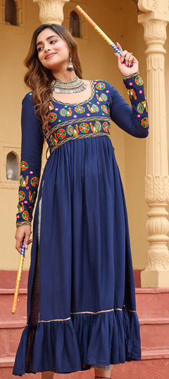 Blue color Kurti in Rayon fabric with Embroidered, Mirror work
