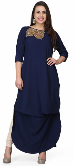 Blue color Kurti in Georgette fabric with Patch work