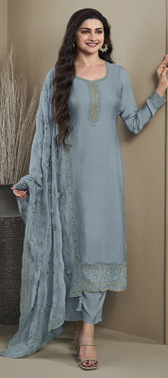 Blue color Salwar Kameez in Silk fabric with Embroidered work