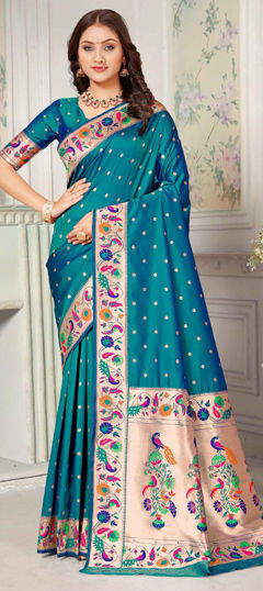 Blue color Saree in Silk fabric with Weaving work