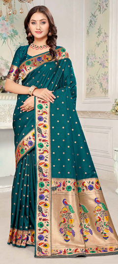 Blue color Saree in Silk fabric with Weaving work