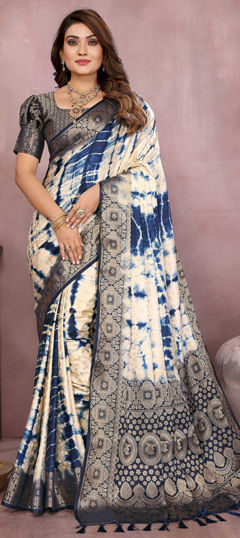 Multicolor color Saree in Satin Silk fabric with Printed, Tye n Dye, Weaving work