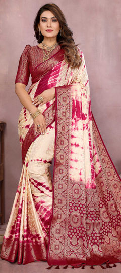 Multicolor color Saree in Satin Silk fabric with Printed, Tye n Dye, Weaving work