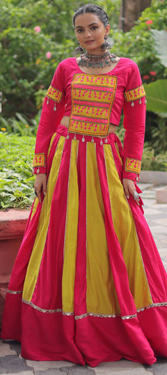 Multicolor color Ready to Wear Lehenga in Roman Silk fabric with Gota Patti work