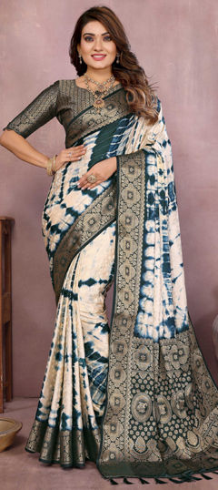 Multicolor color Saree in Satin Silk fabric with Printed, Tye n Dye, Weaving work
