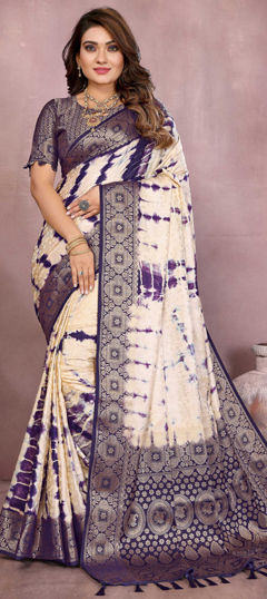 Multicolor color Saree in Satin Silk fabric with Printed, Tye n Dye, Weaving work