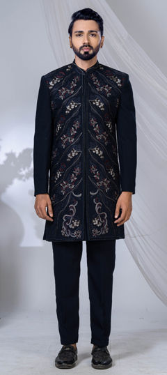 Blue color Jodhpuri Suit in Viscose fabric with Cut Dana, Embroidered, Sequence work
