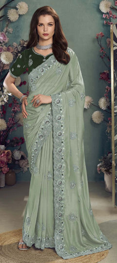 Green color Saree in Georgette fabric with Embroidered, Zari work