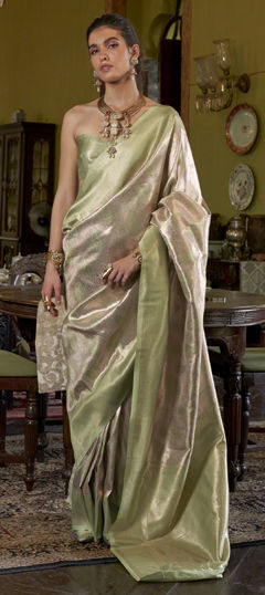 Green color Saree in Kanjeevaram Silk fabric with Weaving work