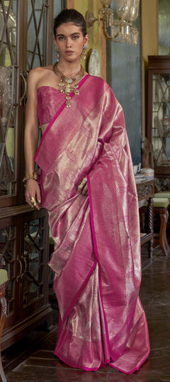Pink and Majenta color Saree in Kanjeevaram Silk fabric with Weaving work