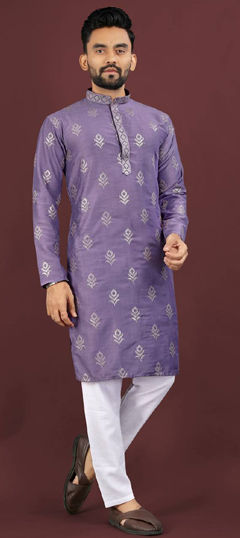 Purple and Violet color Kurta Pyjamas in Viscose fabric with Embroidered, Sequence work