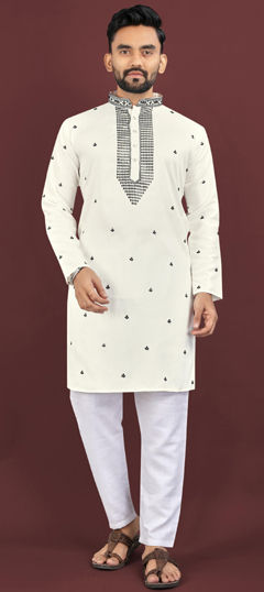 White and Off White color Kurta Pyjamas in Viscose fabric with Embroidered, Sequence work
