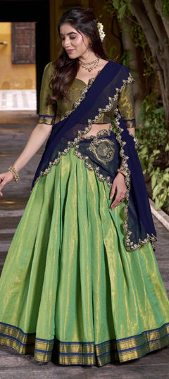 Green color Lehenga in Kanchipuram Silk fabric with Embroidered, Sequence, Thread work