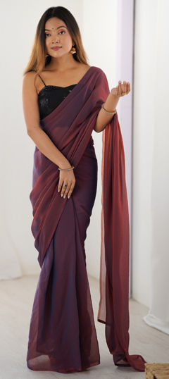 Beige and Brown color Readymade Saree in Georgette fabric with Sequence work