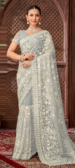 Green color Saree in Net fabric with Embroidered, Sequence work
