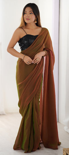 Green color Readymade Saree in Georgette fabric with Sequence work