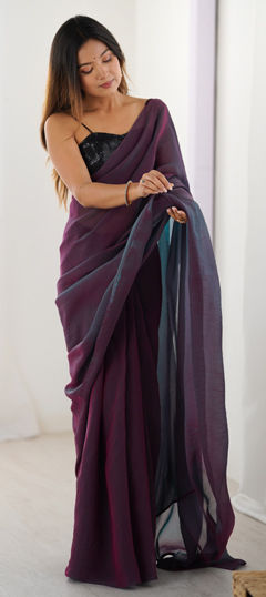 Purple and Violet color Readymade Saree in Georgette fabric with Sequence work