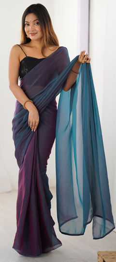 Green color Readymade Saree in Georgette fabric with Sequence work