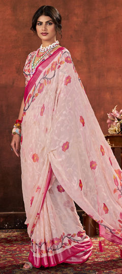 White and Off White color Saree in Brasso fabric with Printed work