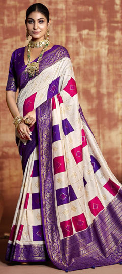 Multicolor color Saree in Silk fabric with Printed, Weaving work