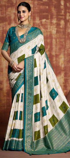 Multicolor color Saree in Silk fabric with Printed, Weaving work