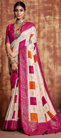 Multicolor color Saree in Silk fabric with Printed, Weaving work
