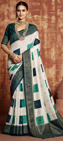 Multicolor color Saree in Silk fabric with Printed, Weaving work