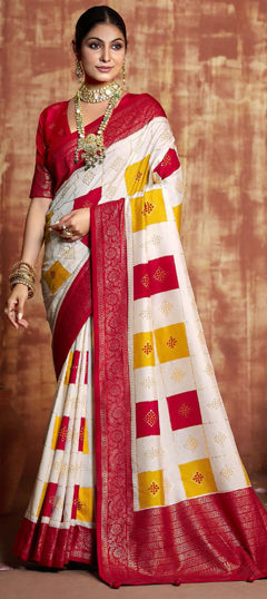 Multicolor color Saree in Silk fabric with Printed, Weaving work