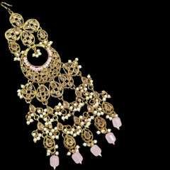 Gold Rodium Polish Pink and Majenta color Passa in Metal Alloy studded with Kundan, Pearl