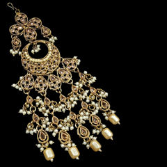 Gold Rodium Polish White and Off White color Passa in Metal Alloy studded with Kundan, Pearl