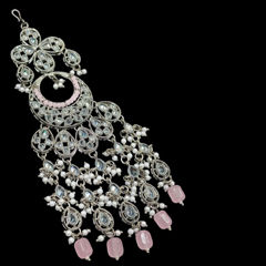 Gold Rodium Polish Pink and Majenta color Passa in Metal Alloy studded with Kundan, Pearl