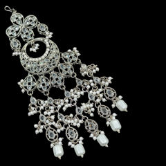 Gold Rodium Polish White and Off White color Passa in Metal Alloy studded with Kundan, Pearl