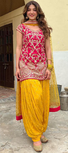 Pink and Majenta color Salwar Kameez in Silk fabric with Embroidered, Sequence, Zari work
