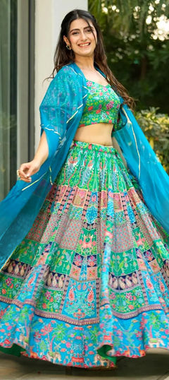 Blue color Ready to Wear Lehenga in Silk fabric with Digital Print work