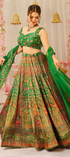 Green color Ready to Wear Lehenga in Silk fabric with Digital Print work