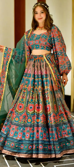 Multicolor color Ready to Wear Lehenga in Silk fabric with Digital Print work