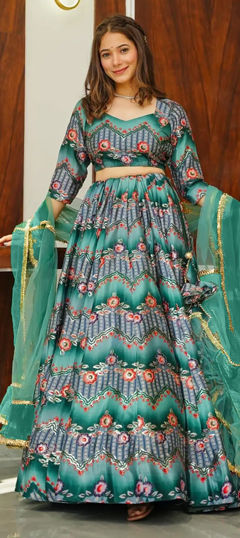 Multicolor color Ready to Wear Lehenga in Silk fabric with Digital Print work