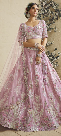 Pink and Majenta color Lehenga in Satin Silk fabric with Bugle Beads, Embroidered, Sequence, Stone, Thread work