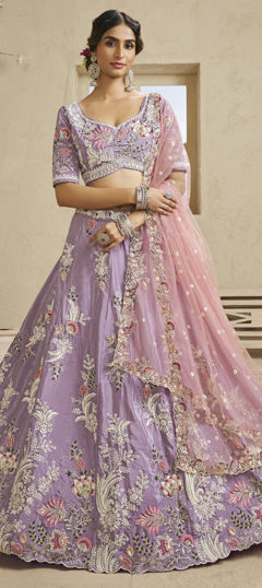 Purple and Violet color Lehenga in Satin Silk fabric with Bugle Beads, Embroidered, Sequence, Stone, Thread work