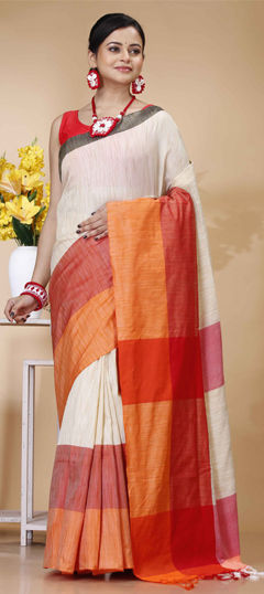 White and Off White color Saree in Cotton fabric with Printed work