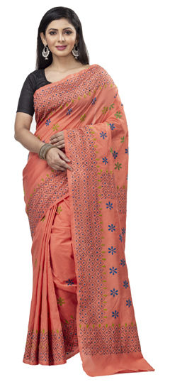 Pink and Majenta color Saree in Blended Cotton fabric with Printed work