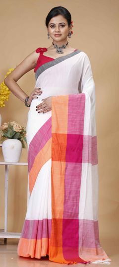 Pink and Majenta, White and Off White color Saree in Cotton fabric with Printed work